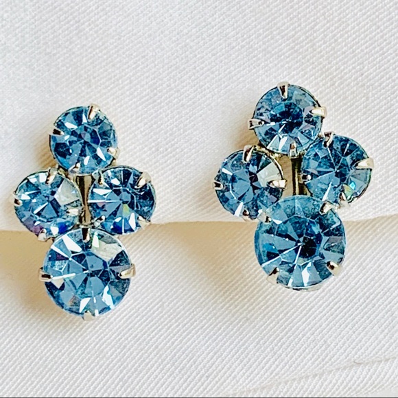 Jewelry - BLUE RHINESTONE CLIP-ON EARRINGS